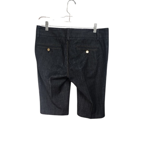 Tory Burch Women's Trouser Shorts Dark Wash Denim Gold‎ Button Detail Size 28 - Picture 2 of 6